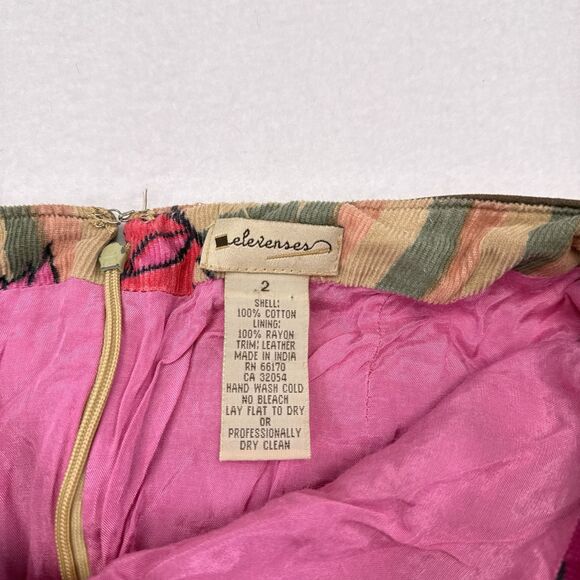 Anthropologie Elevenses Y2K Midi Skirt Size 2 Tan Pink Floral Butterfly Striped - Picture 6 of 8